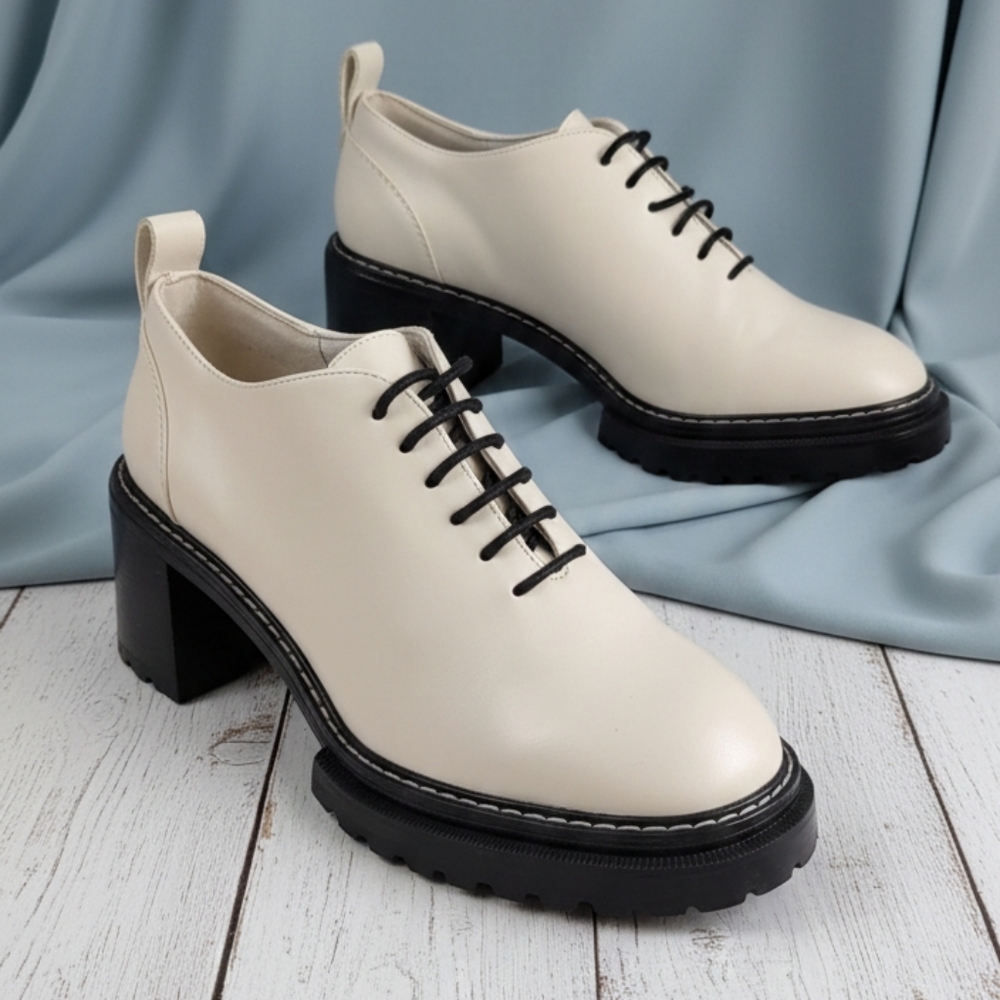 Charles & Keith Cream Lace-Up Platform Boots – Size 37 (Brand New Without Tags)